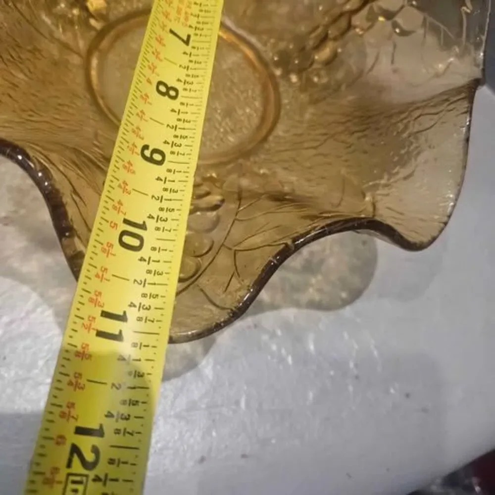 Vintage Depression Glass Amber Glass Grape Pattern Ruffled Bowl 10